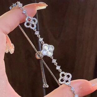 Elegant bracelet, adjustable jewelry, diamond encrusted, flowered, french style, light luxury style, high-quality style, simple and elegant design
