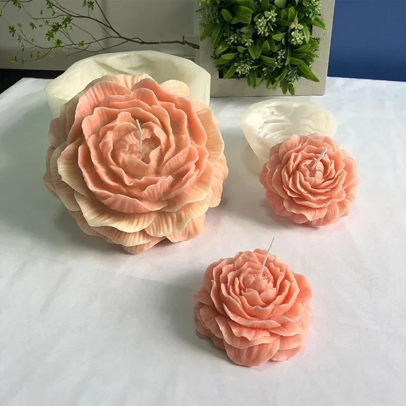 Extra Large Flower Peony Candle Silicone Mold 3D Plant Molde de silicona