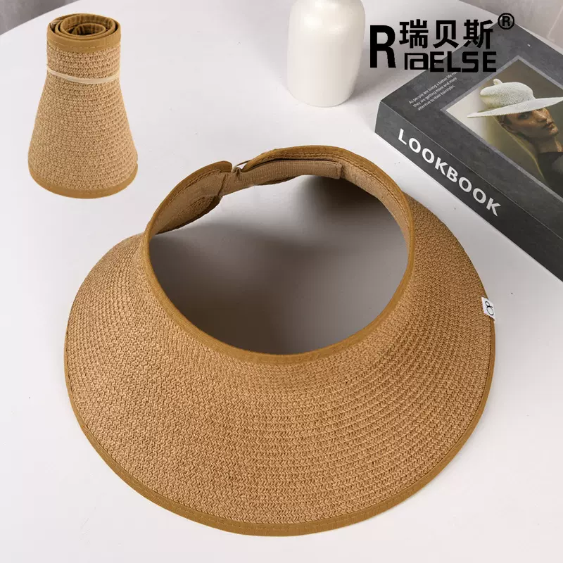 可折叠空顶遮阳帽女夏季防晒帽防紫外线大檐草帽子遮脸草编太阳帽