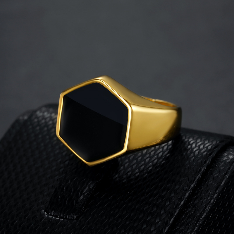 Holiday Occasion Titanium Steel Material Wholesale Retro Hexagon Titanium Steel Rings