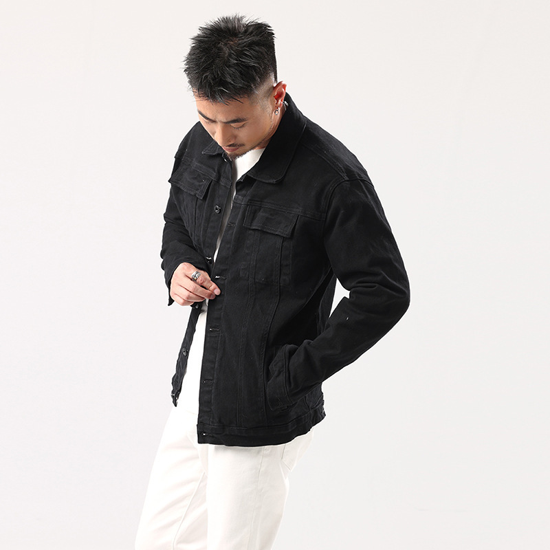 Men's Denim Jacket Slim Fit Cotton Elastic Solid Colour Autumn_voghion.com