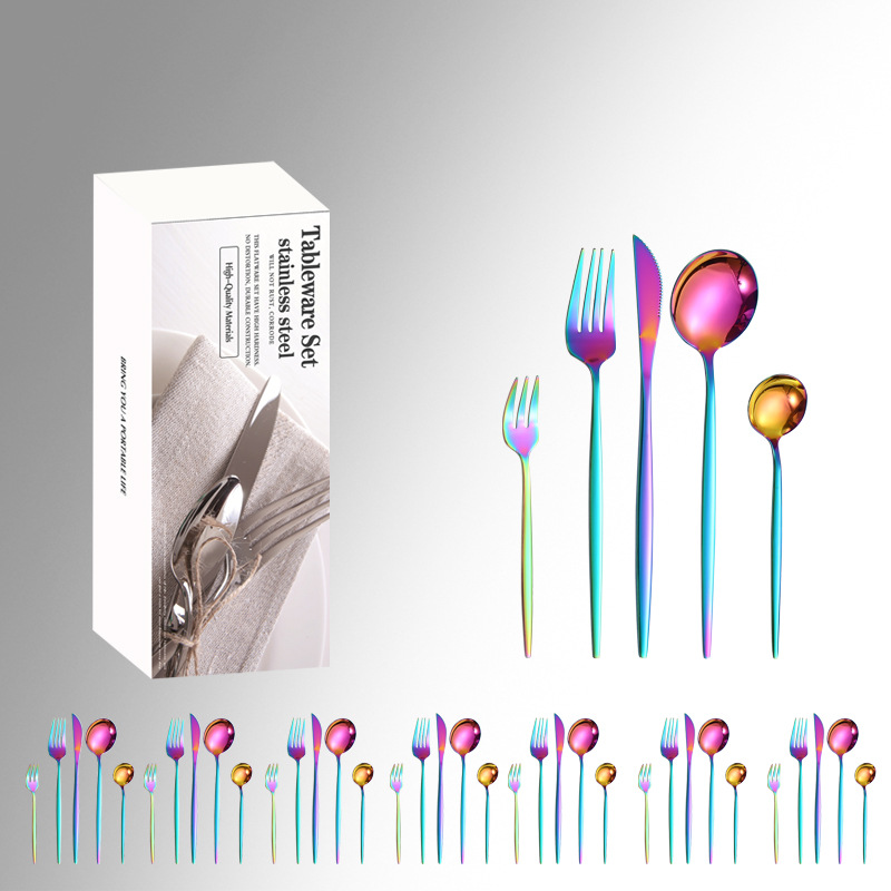 Amazon vajilla de acero inoxidable 20/30/40 piezas traje Portugal 4 piezas principales caja simple comida occidental cuchillo, tenedor y cuchara traje