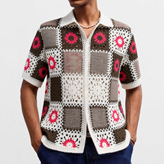 クロスボーダー紳士服レトロ民族風フックの透かし彫りの重ね着メリヤス重工ジャカード半袖poloシャツSY0029
