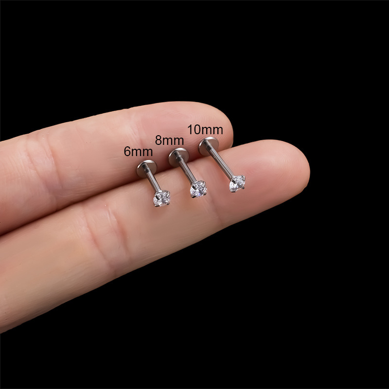 5g Weight 1 Piece Lip Rings Fashion Geometric Pure Titanium Inlaid Zircon