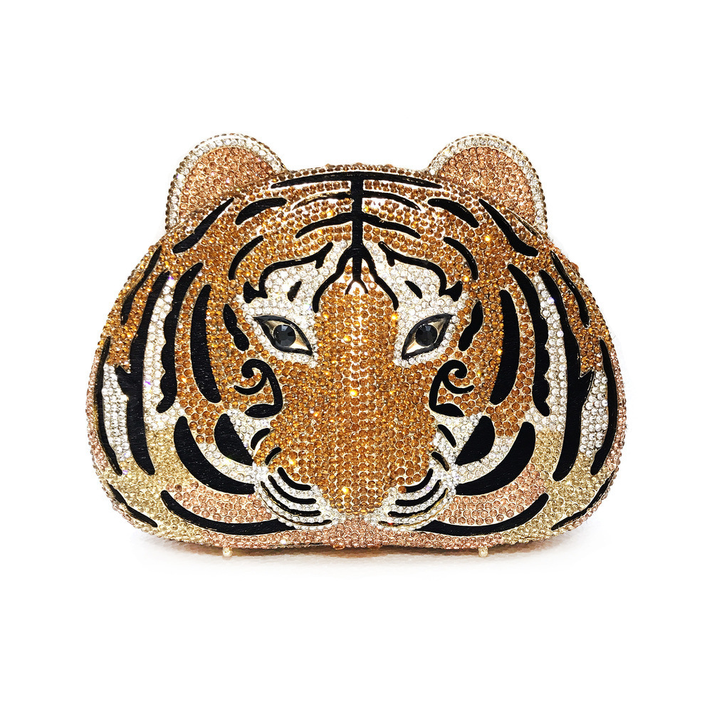 Big tigre cabeza de diamante bolsa de diamante metal vacío bolsa de cena AliExpress bolsa de banquete para mujeres amplificador teléfono móvil