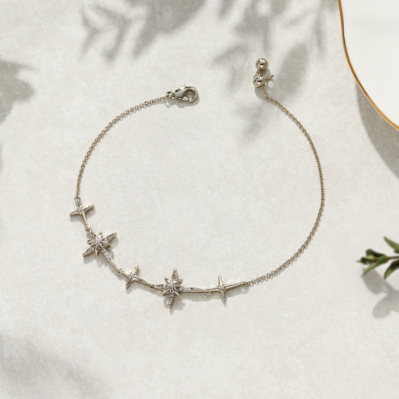 British Designer Six-Pointed Star Inlaid with Zirconium Copper Plated Coffee Gold Bracelet Jewelry for Women Original Design Geometric Hexagon