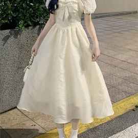 夏季连衣裙女甜美可爱泡泡袖长公主裙子蝴蝶结法式小众设计感衣裙