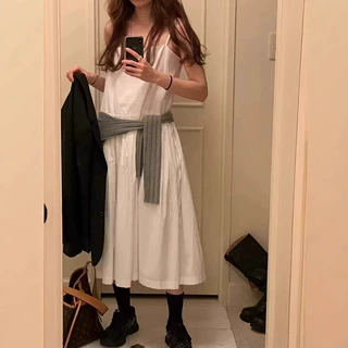 现货 纯色吊带连衣裙2025夏季女韩系东大门款后背拉链A字裙oun*e