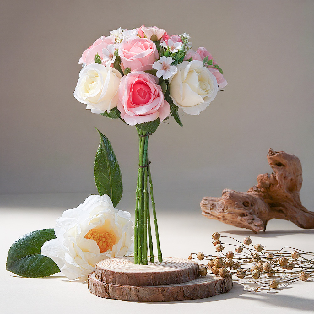 Simulación de seda multicanal flores de rosa simulación de flores props de disparo para el hogar decoración de seda flores falsas flores rosas transfronterizas