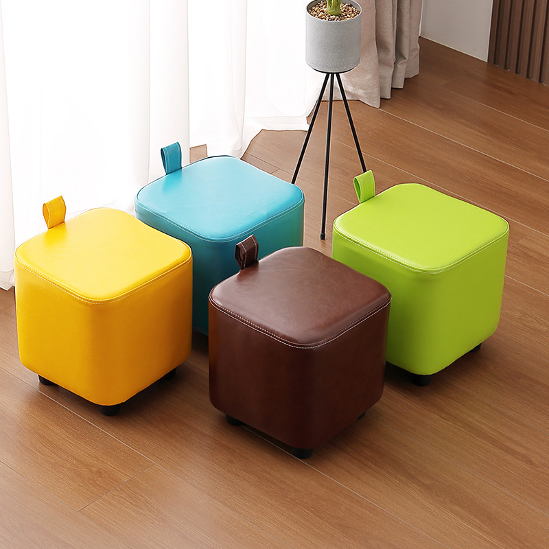 Small Stool for Home Use, Creative and Simple Portable Small Bench, Low Stool for Living Room, Balcony, Trendy Soft Seat, Stackable Square Footstool