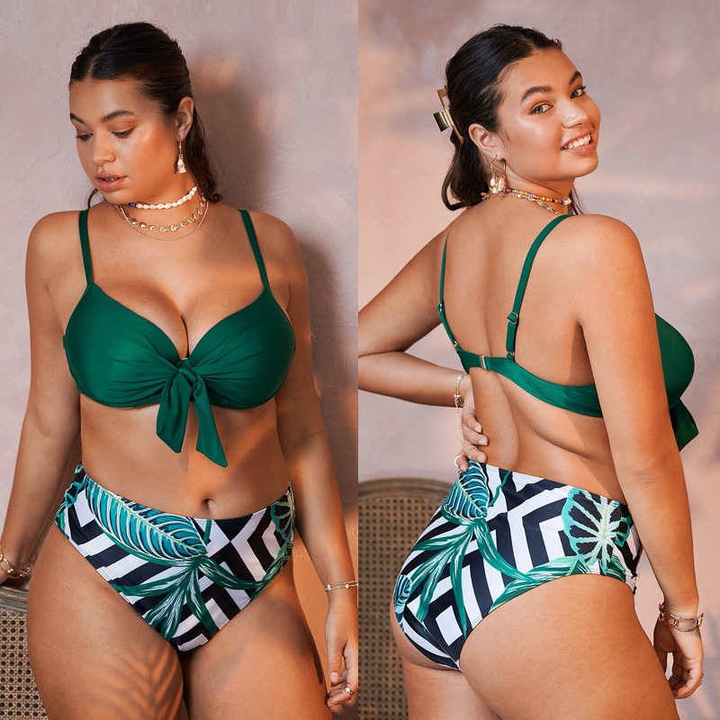 New European and American foreign trade swimsuit women's split printed plus size AliExpress Amazon sexy swimsuit for in stock