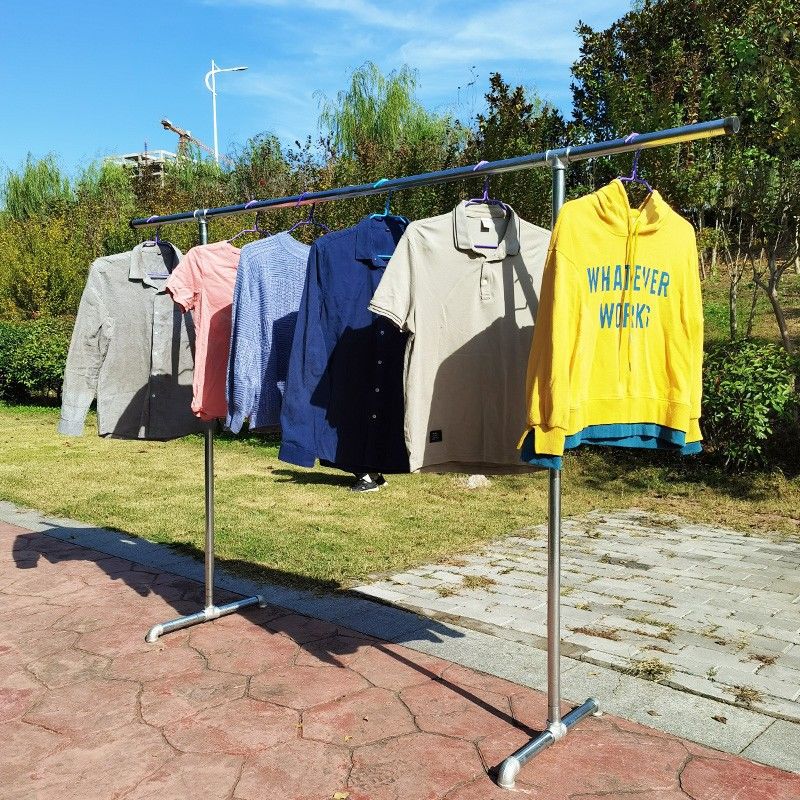 Drying Rack Galvanized Pipe Clothing Rack Display Rack Stall Floor Drying Shelf Hanging Clothes Rack Single Pole Water Pipe