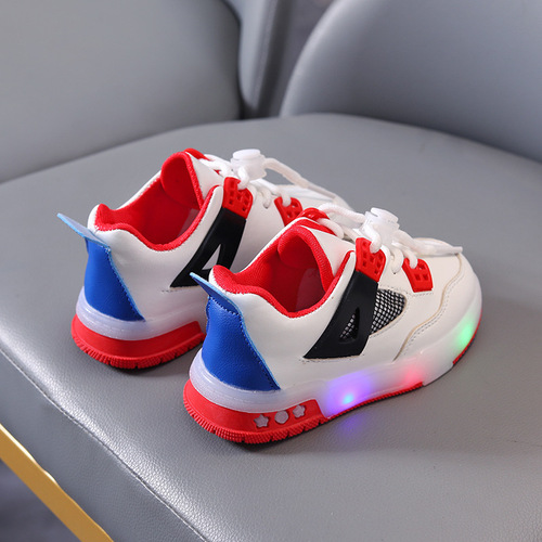 Spring and Autumn New Children's Sports Shoes Leather-covered Girls' LED Luminous Children's Shoes 1-6 Years Old Boys' Sports Casual Shoes