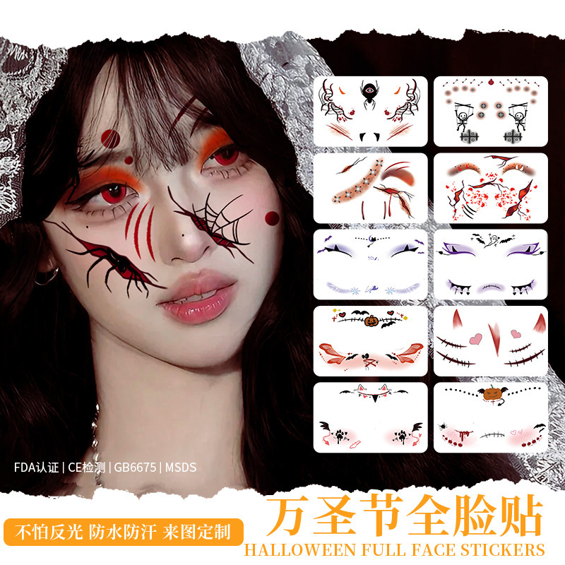 Cross-Border New Halloween Scar Tattoo Stickers Wound Scar Face Disposable Dance Temporary Tattoo Stickers