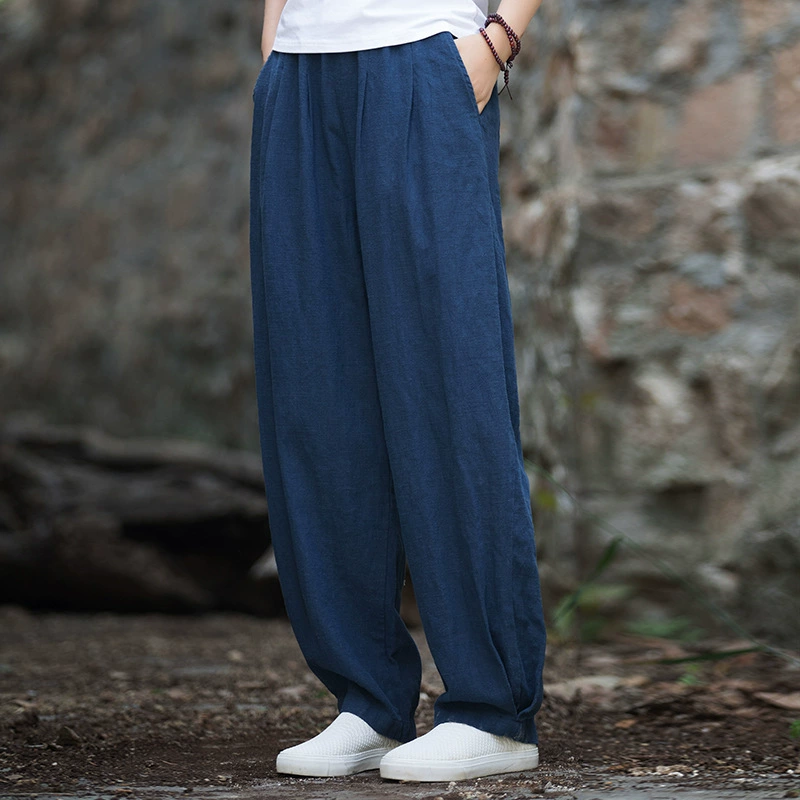 Новинка осени/зимы 2025: Женские брюки из хлопка и льна, художественные, с эффектом песочной стирки, свободные, приталенные, длинные, женские брюки-фонарики из рами