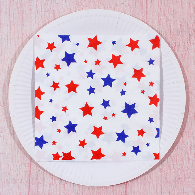 In-Stock Wholesale Two-Color Star-Shaped Printed Party Napkins American Independence Day Disposable Paper Napkins 20 Sheets 33cm In-Stock Wholesale Two-Color Star-Shaped Printed Party Napkins American Independence Day Disposable Paper Napkins 20 Sheets 33cm