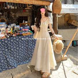 在逃公主裙法式甜美夏季短袖公主裙女度假风显瘦收腰连身裙图片色