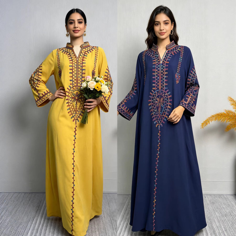 Cross-Border Amazon Best-Selling Women's Robe, New Style Embroidered Robe, Elegant and Fashionable Cover-Up Dress, V-Neck Embroidered Dress Cross-Border Amazon Best-Selling Women's Robe, New Style Embroidered Robe, Elegant and Fashionable Cover-Up Dress, V-Neck Embroidered Dress
