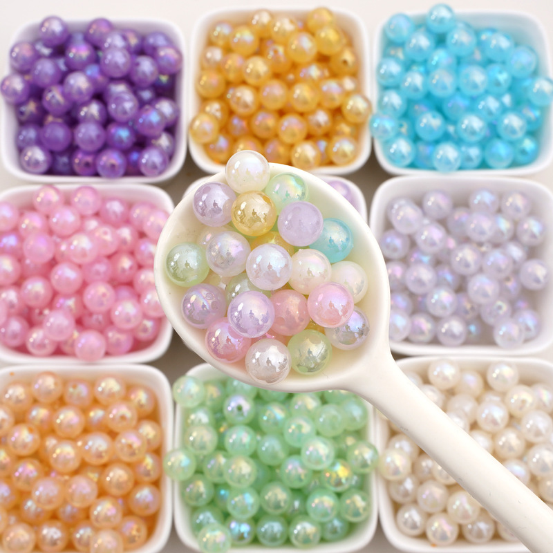 Acrylic Uv Mermaid Princess Straight-Hole Round Beads DIY Beaded Bracelet Phone Chain Materials Phone Chain DIY Material Kit