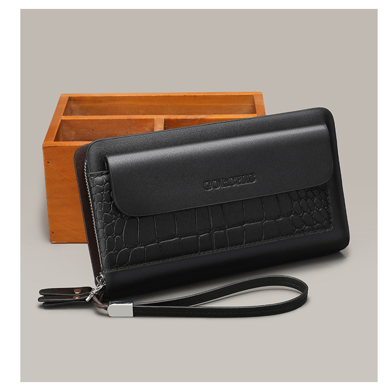 Men's Solid Color Pu Leather Zipper Clutch Bag display picture 1