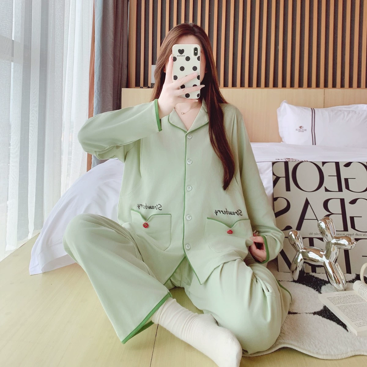 Одежда для послеродового периода весна и осень, послеродовые пижамы из чистого хлопка для беременных, для беременных и грудного вскармливания, октябрьская хлопковая впитывающая пот домашняя одежда с нагрудными подушечками