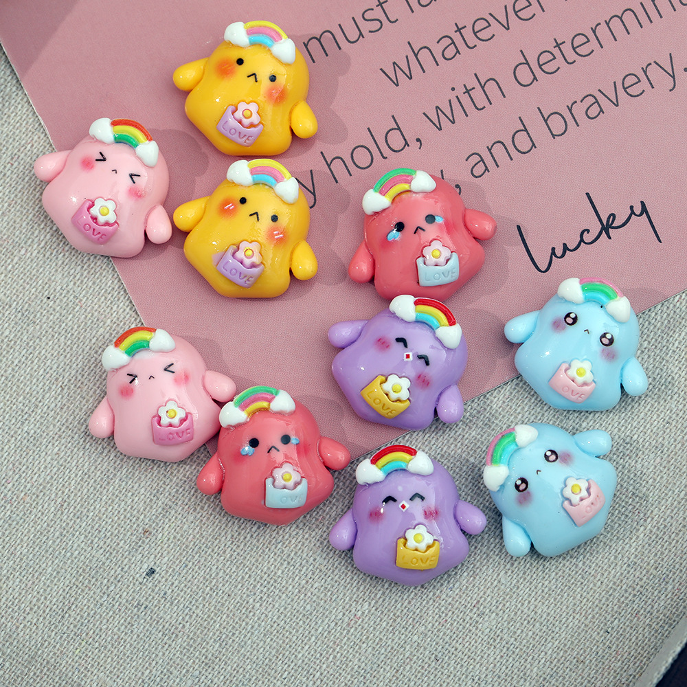 Nueva historieta lindo pollo Arco Iris DIY resina accesorios hechos a mano accesorios para el cabello teléfono móvil Shell llavero zapato hebilla accesorios al por mayor
