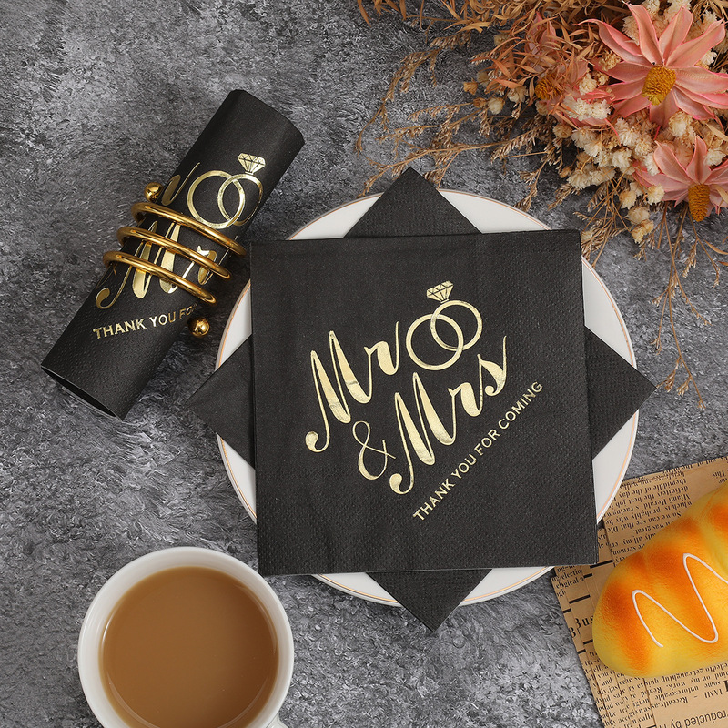 High-End Hot Stamping Letters Black Napkin Anniversary Birthday Party Hotel Special Disposable Napkin High-End Hot Stamping Letters Black Napkin Anniversary Birthday Party Hotel Special Disposable Napkin