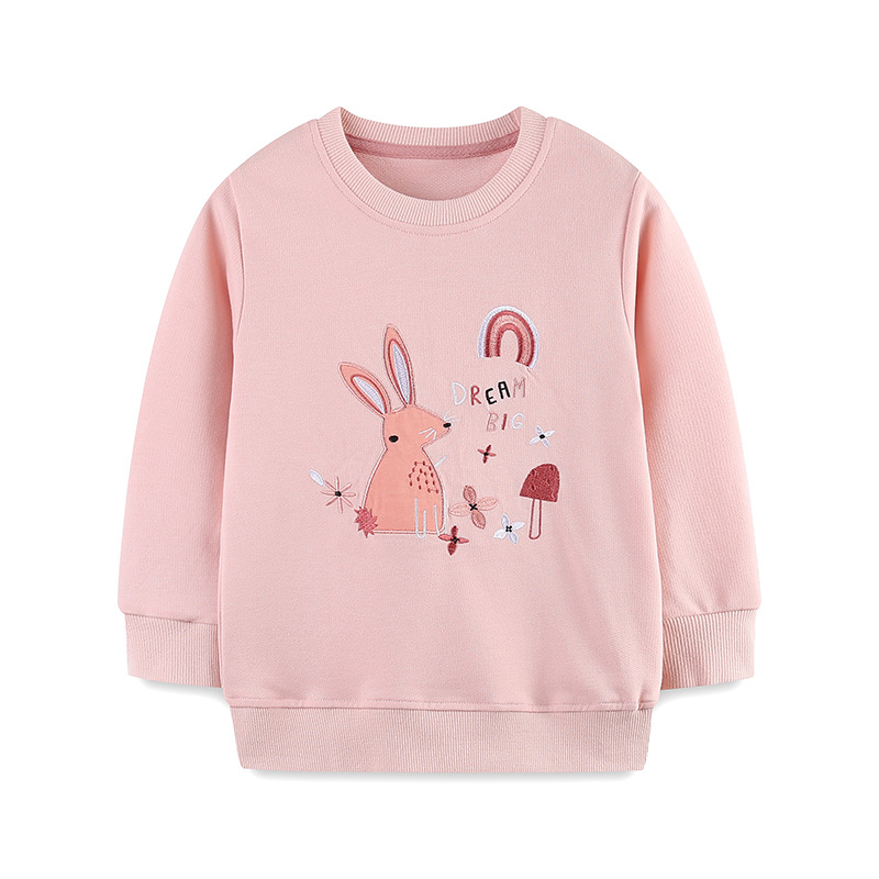 26 otoño nuevo estilo europeo y americano conejo bordado camiseta de niñas camiseta de algodón de punto camiseta de manga larga para niños