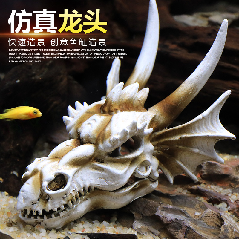 Dinosaurio cráneo escondite casa resina escalada mascota crawler agua hierba paisaje simulación cráneo pecera acuario decoración adornos