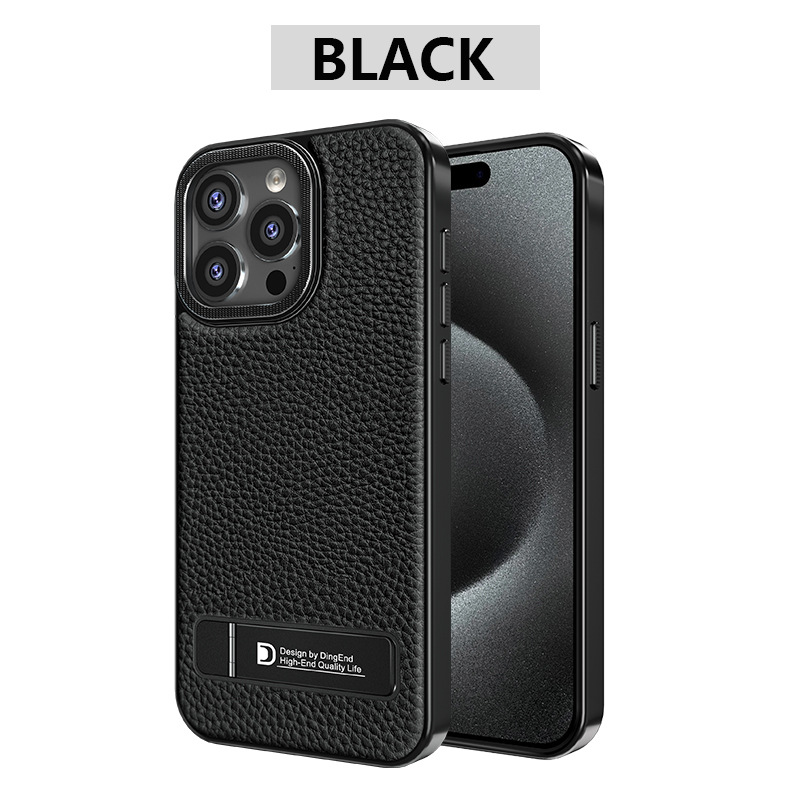 Ốp lưng iPhone 17 Pro Max chống sốc, có chân đứng, họa tiết vải da Apple nhập khẩu — đen, xám, màu nâu, màu cam chi tiết 12