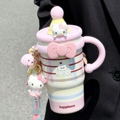 Hello Kitty大容量卡通保温杯女生ins办公室吸管学生保冷冰霸杯子