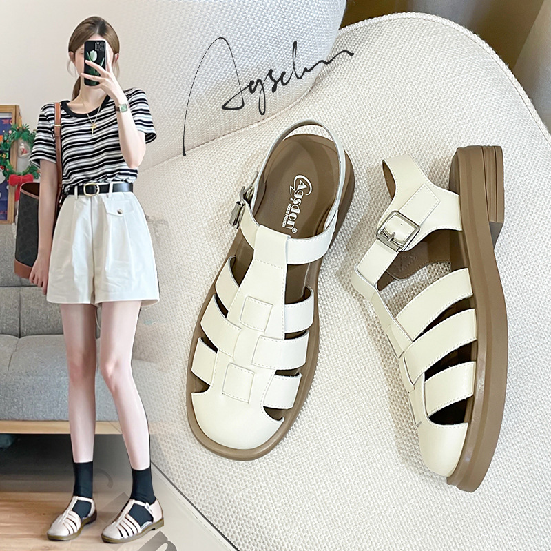 Sandalias Tejidas Estilo Romano Augu Shiden para Mujer, Verano 2026, Color Sólido, Casuales, para Playa