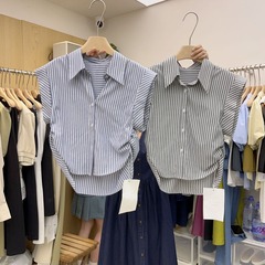 Women's Summer New Design Style Minority Polo Collar Striped Sleeveless Shirt for Petite Figures - Unique and Personalized Top