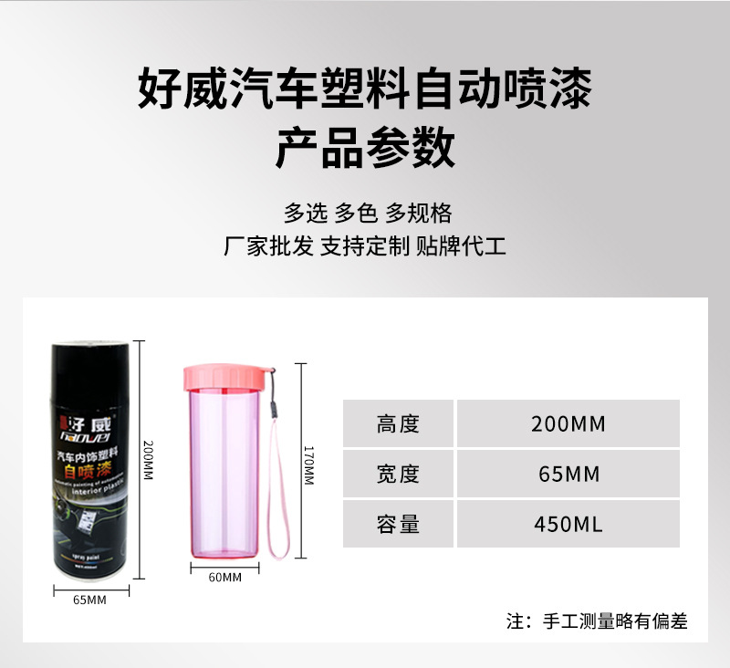 Haowei Plastic Self-Spraying Paint Abs Scratch Repair Hand-Spray Oil-Based Plastic Paint Interior Renovation Manufacturer Custom Wholesale