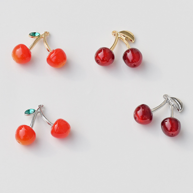 Cherry Pattern 10 PCS/Package 31*25mm Zinc Alloy Zircon Cherry Pendant