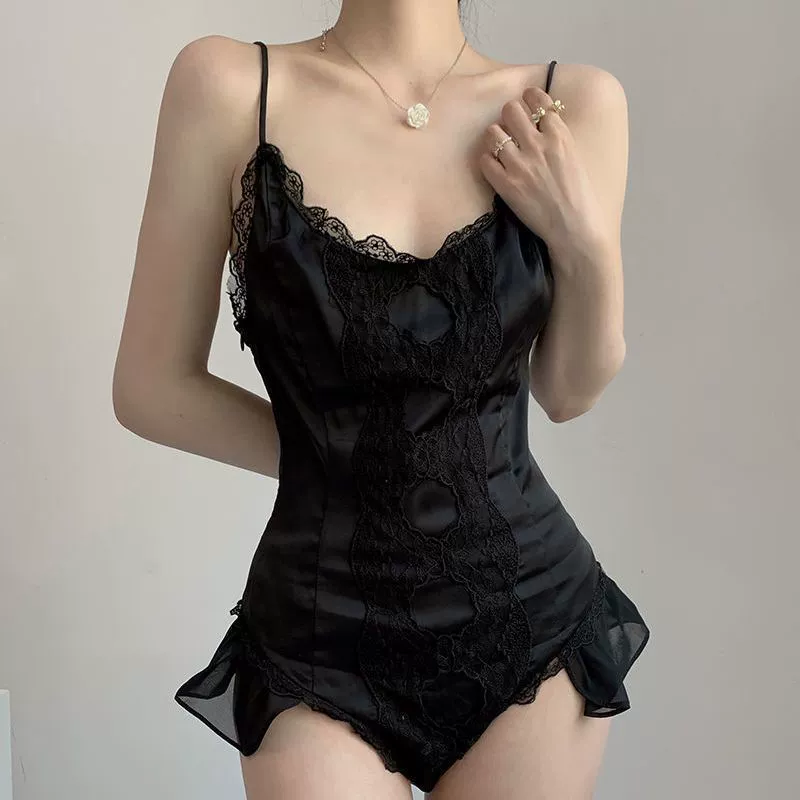 Кружевная футболка, комбинезон, пижама, с вышивкой