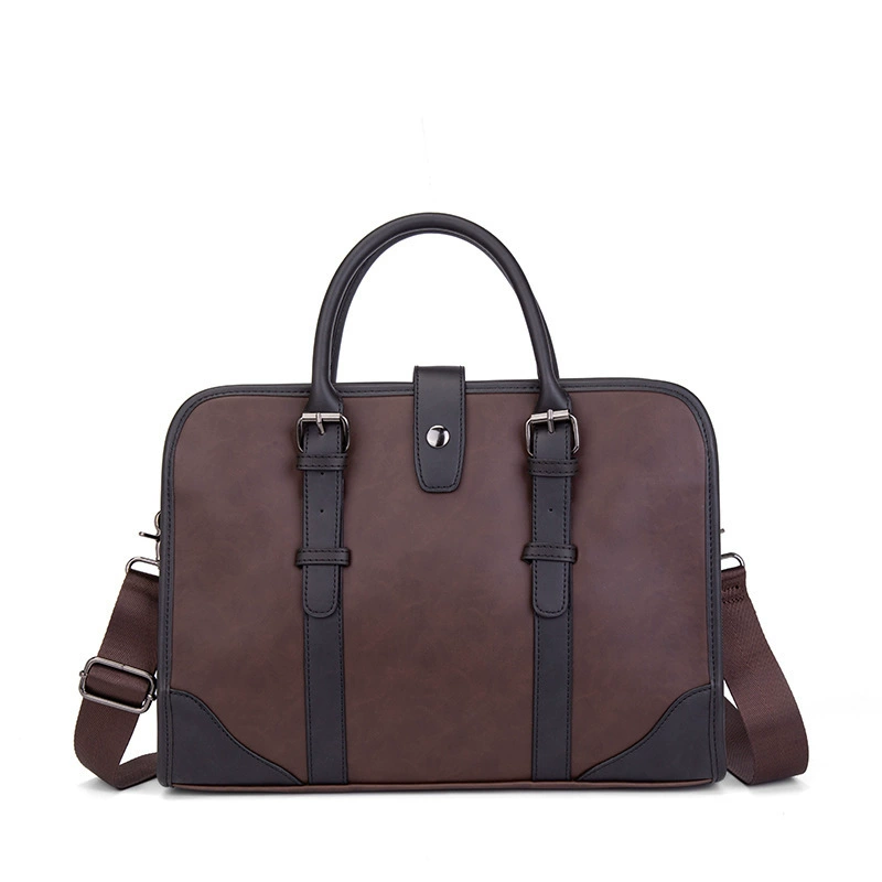 One-shoulder document bag, retro PU leather, 36×27×6 cm, coffee