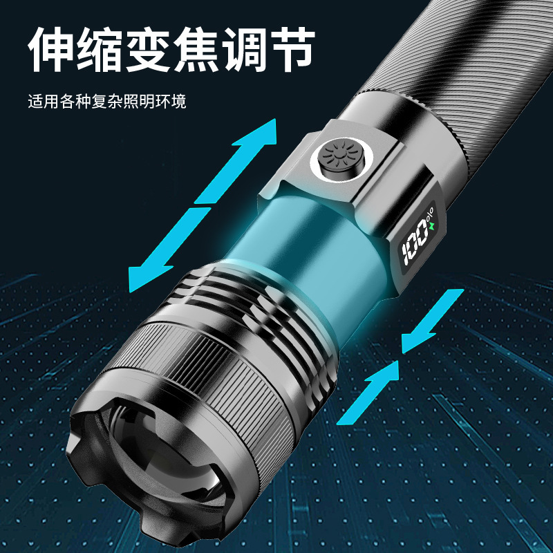 Nueva linterna eléctrica digital oculta de carga rápida de aleación de aluminio de tiro largo linterna láser blanco linterna de iluminación al aire libre