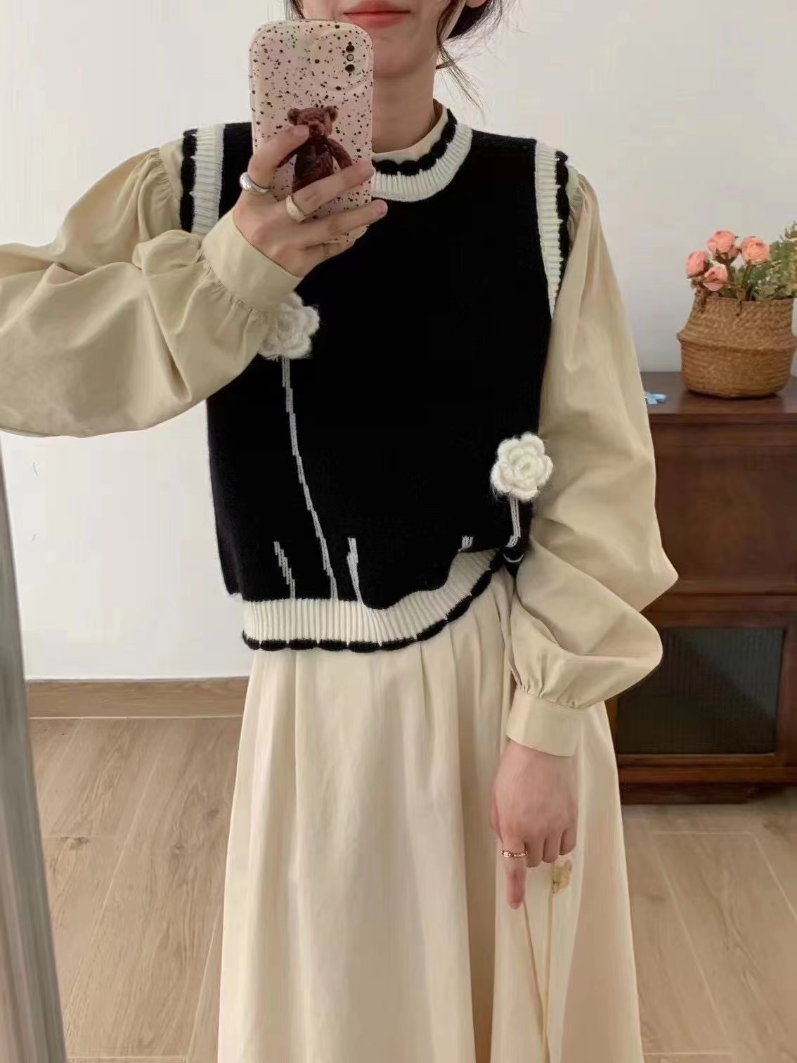 24 invierno Puyuan solo flor tridimensional de moda chaleco de punto de moda pequeño image 1
