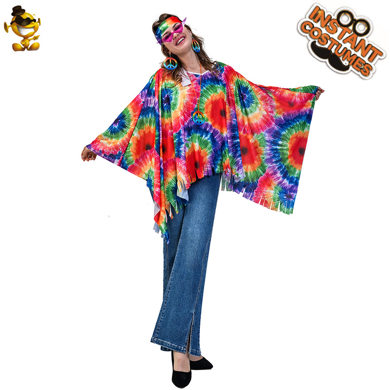 Halloween Adultos Mujeres Vintage Hippie Capa 'Cross-Border Hippie Female Party Disfraz image 9