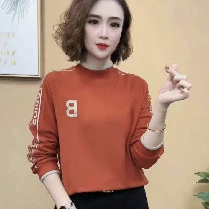 一件代发正宗德绒2025秋季新款时尚拼色半高领字母印花打底衫女装|undefined