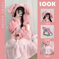 Куломи пижама женский осенний и зимний новый мультфильм коралловый бархатный халат плюс бархатный толстый халат средней и длинной одежды можно носить на улице