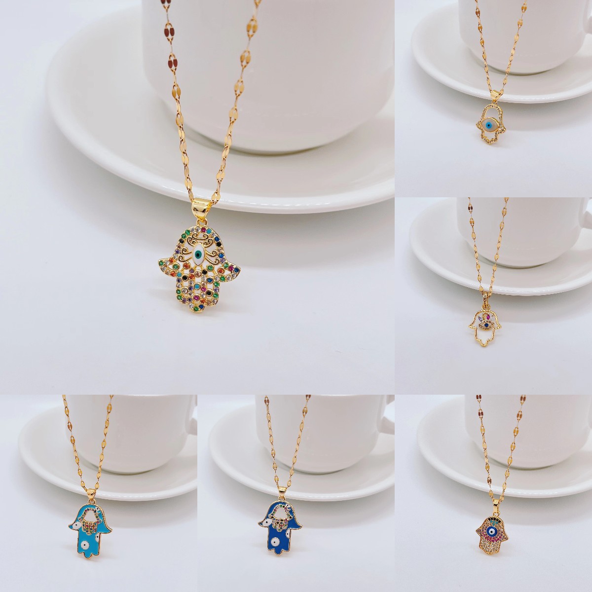 Retro Devilu0027S Eye Palm Titanium Steel Necklace Inlay Rhinestone Stainless Steel Necklaces