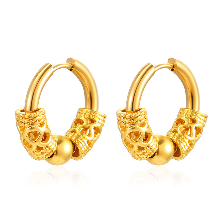 Pendientes Totem con Patrón de Dragón Europeo y Americano para Hombre y Mujer, Pendientes de Acero Inoxidable, Colgantes, Cuentas Redondas, Estilo Geométrico Chino, Venta al por Mayor