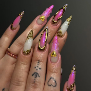 3D Water Drops Gradient Wearable Nail Fake Nails Europe and America Wearing Nails Wholesale Long Pointed Repeatable Nail Fake Nails