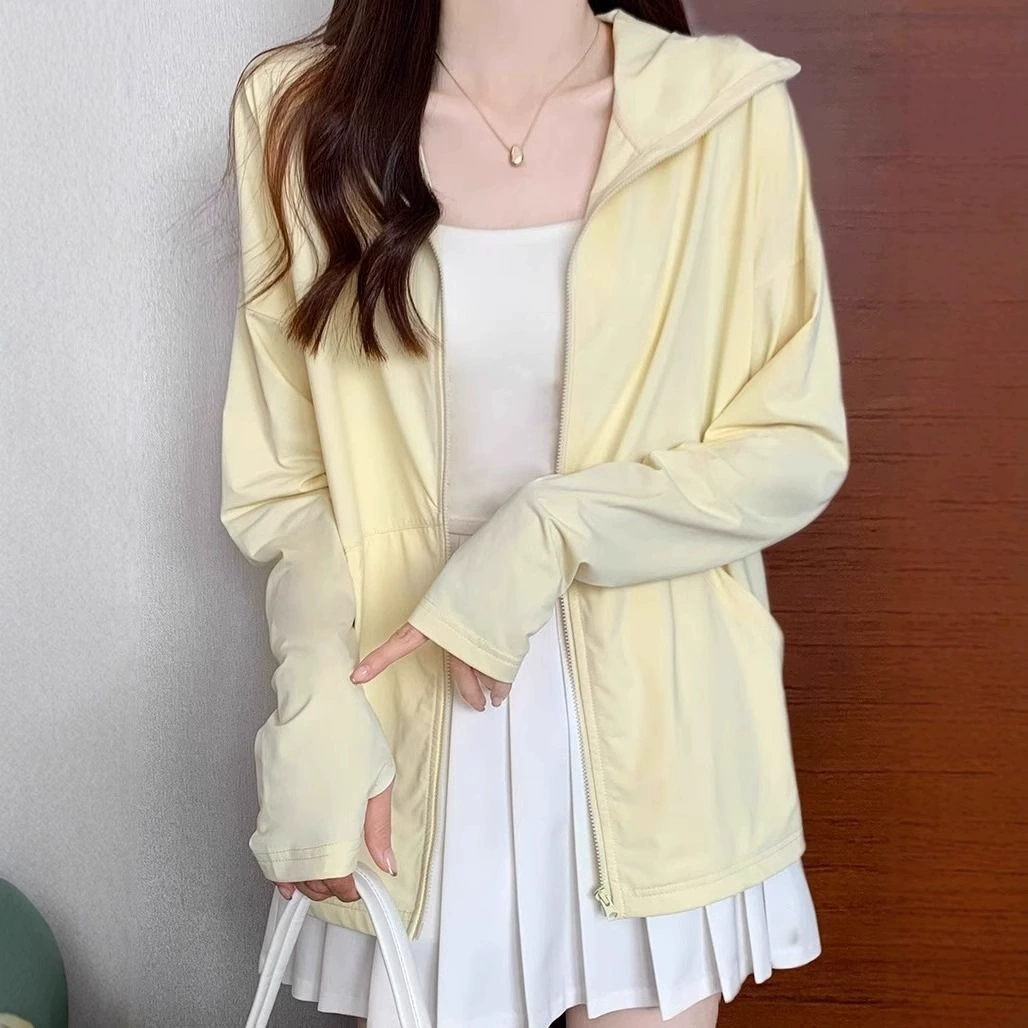 2025 Летний лосьон из ледяного шелка женская наружная летняя сплошная воздухопроницаемая тонкая свободная куртка женская