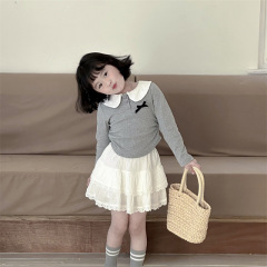 女童韓版蕾絲半身裙2024春夏款小白裙女寶甜美蕾絲蛋糕裙JK風短裙