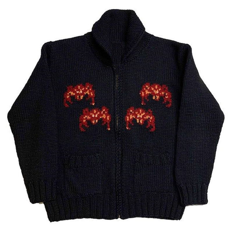 Herrenbekleidung Spinnen-Jacquard-Winterpullover für Herren und Damen, lässige Street-Style-Strickpullover mit Revers und langen Ärmeln_voghion.com