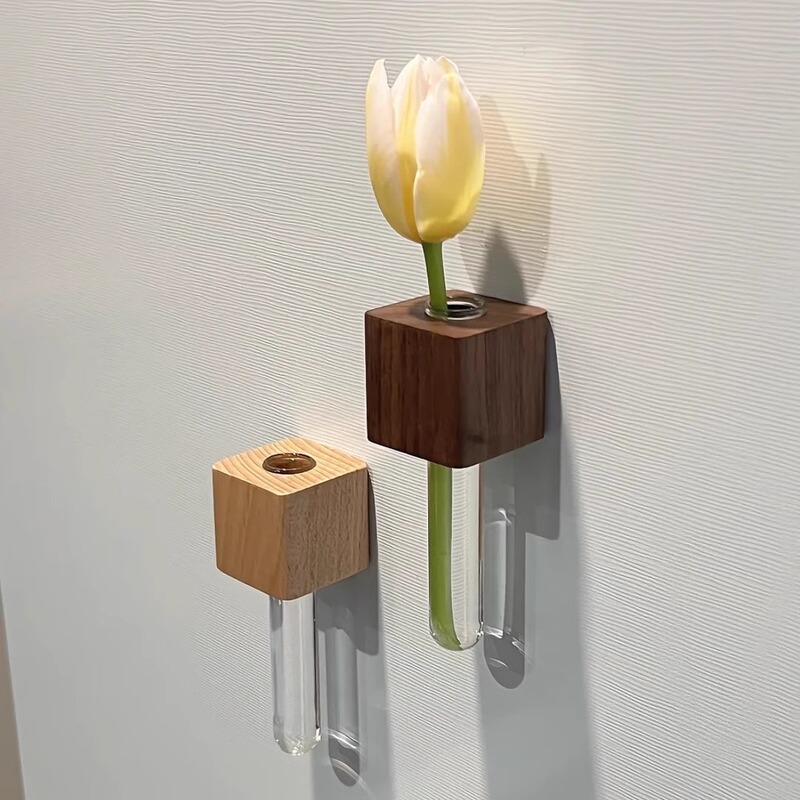 ^Diy Atmosphere Creative Decorative Magnet Test Tube Zakka Vase High-End Solid Wood Flower Arrangement Magnetic Refrigerator Magnet