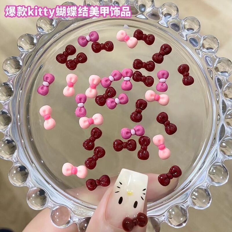 Popular Glossy Kitty Cat Kaidi Pink Nail Art Accessories Ins Popular Mixed Bow Nail Decoration Accessories